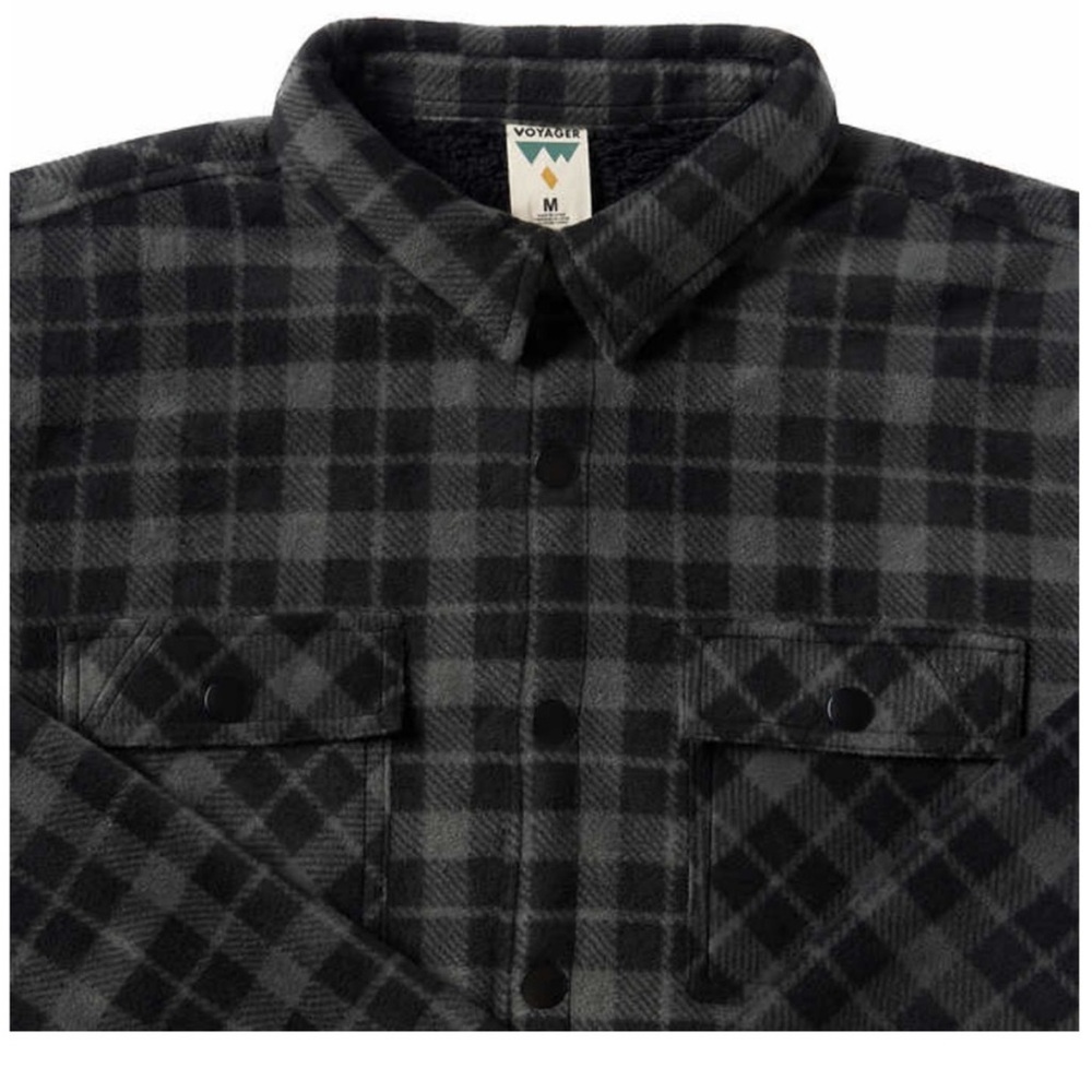Men's Voyager Sherpa lined Black and Gray Plaid fleece Shacket (Shirt-Jacket)